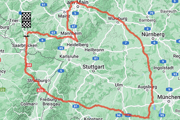 map with heart route connecting the 4 partner companies