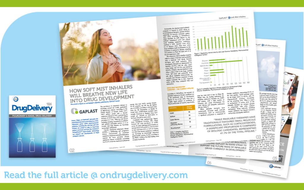 GAPLAST News - Artikel in OnDrugDelivery Ausschnitt SMI Article im Magazin OnDrugDelivery