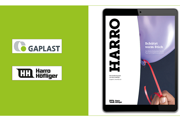 logo gaplast+ logo Harro Höfliger + Ausschnitt Artikel über Implantatspritze