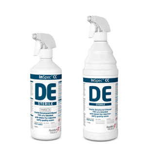 Produktabbildung des AirlessMotion® Bag-in-Bottle-Systems mit Desinfektionsmittel-Flaschen in 500 ml und 1.000 ml für den Einsatz in Reinräumen